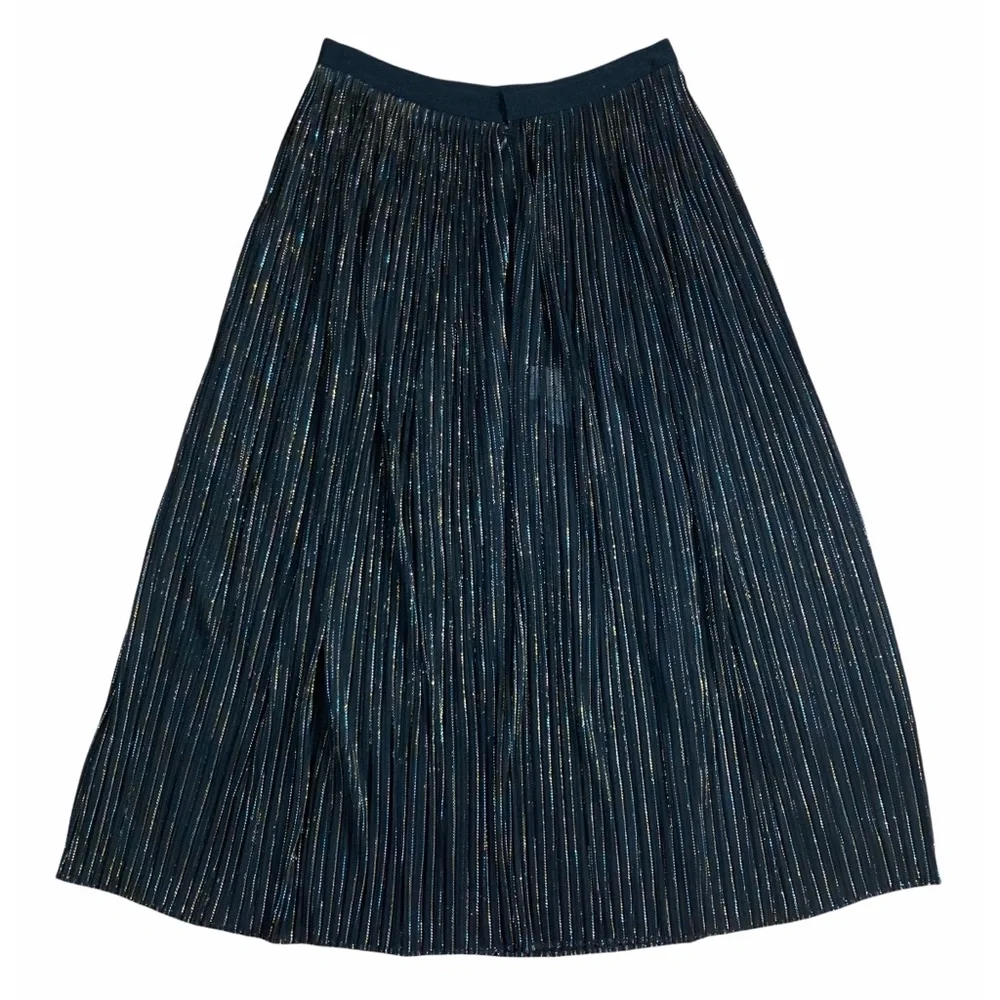 Rosetta Getty Black Iridescent Lurex Mesh Plisse Midi Skirt Size 6 - Picture 3 of 6